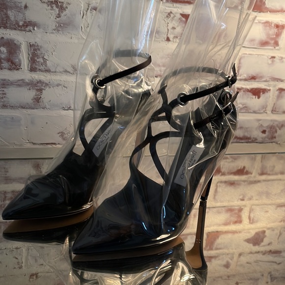 Jimmy Choo Claire 100 Black/Transparent Heels. - Picture 2 of 10